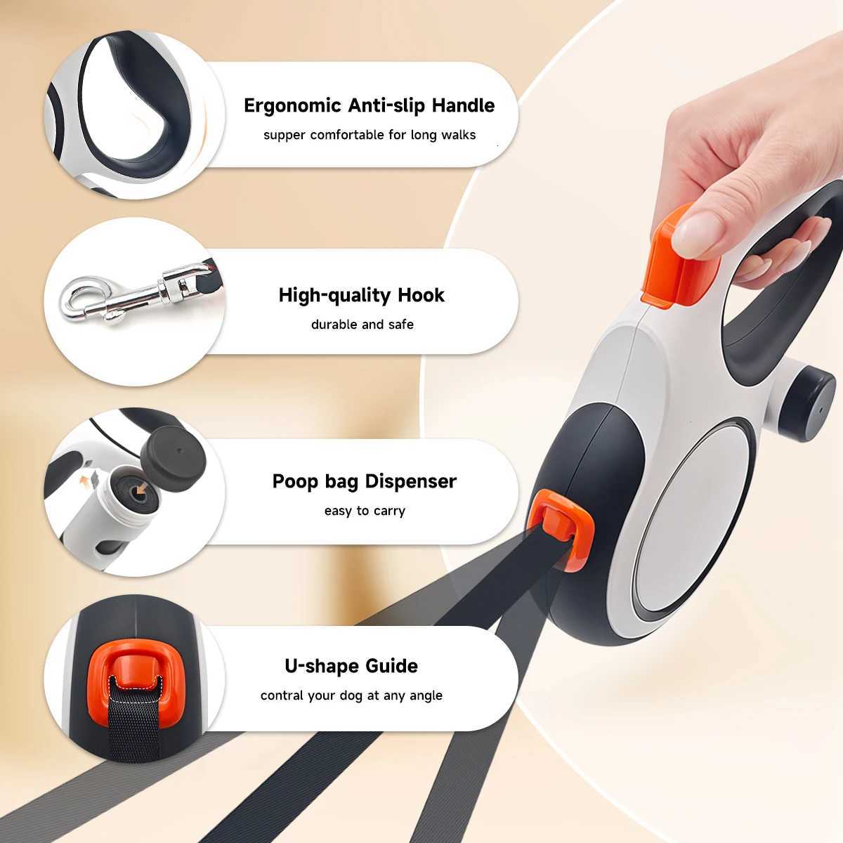 26foot retractable dog leash with a portable garbage bag holder attached pet dog walking leash C251031