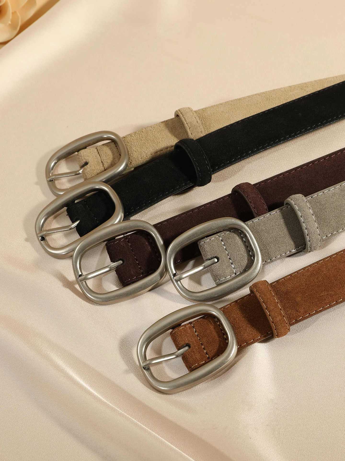 New Vintage Womens Suede Leather Belt Luxury Casual Leather Lady Belts Sliver Alloy Buckle Elegant Waist Belts for Dress CoatsW251030