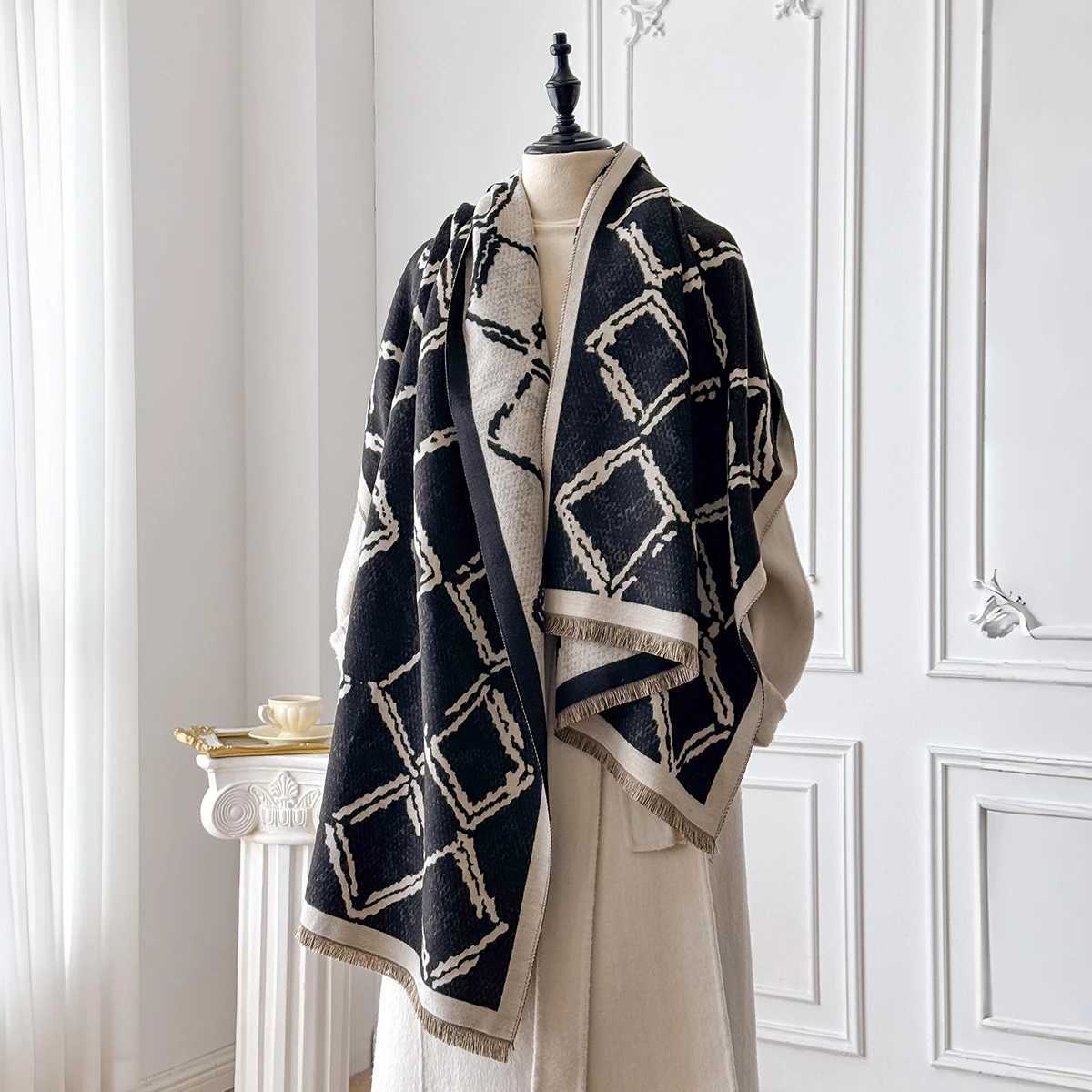 New Design Women Winter Cashmere Jacquard Scarf Female Thick Blanket Soft Bufanda Warmth Tassel ShAWl Kerchief 2025W251030