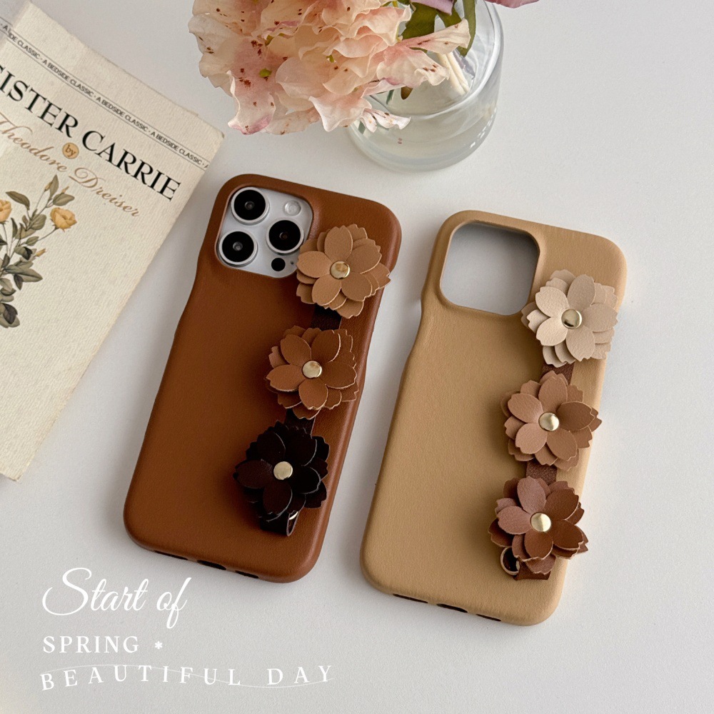 Solid Color Flower Wristband Phone Case Compatible with iPhone 17/16 PRO Simple Shockproof iPhone 15/14 Protective Cover