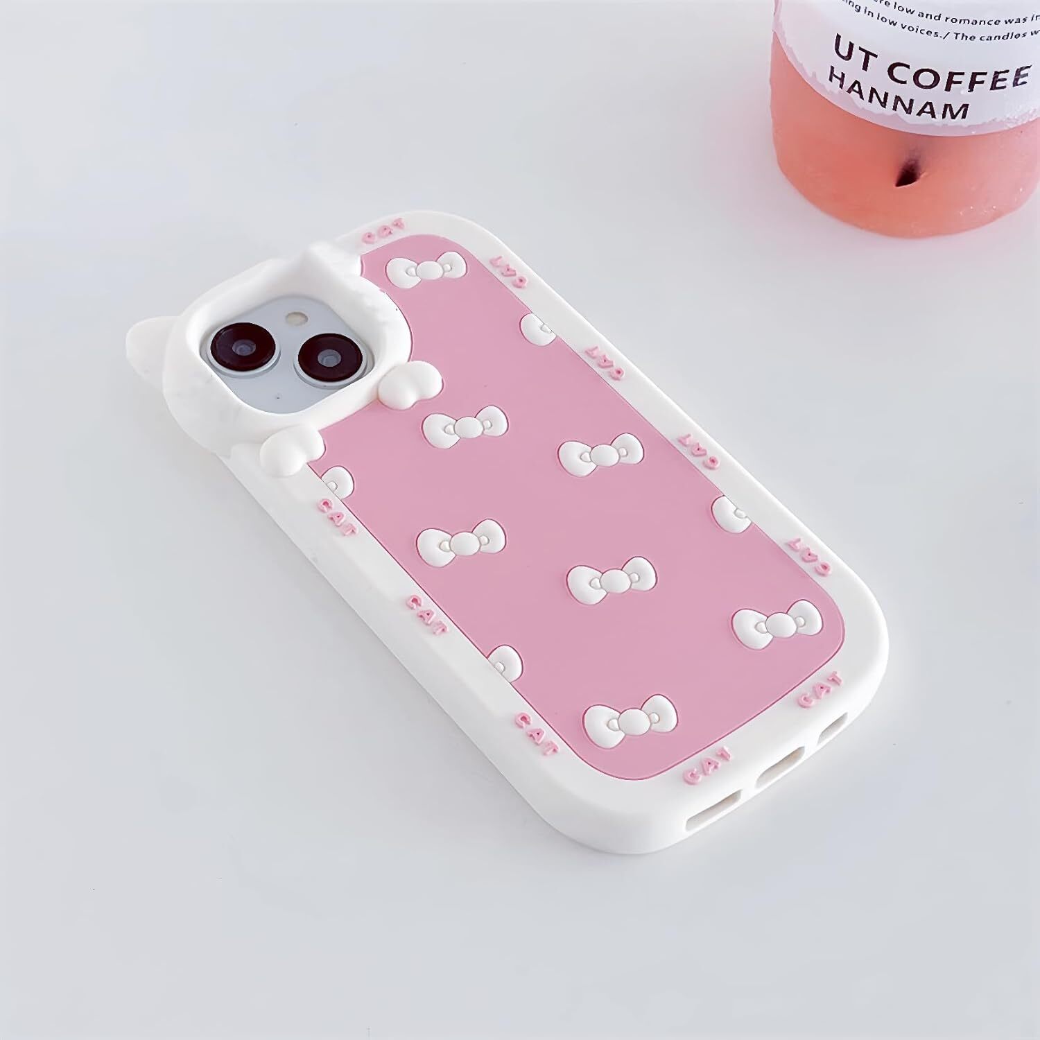 Sanrio custom Hello Kitty AUCAN Cute Silicone 14 6.1"& iPhone 13 6.1", Pink Kawaii Soft Funny Cover, Shockproof Classic Cat Bow Cellular Pho