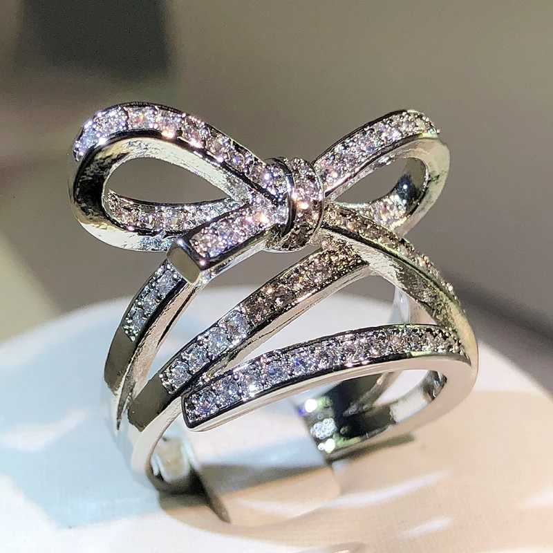 925 Sterling Silver Classic Rope Knot Bow AAAA Cubic Zirconia Ring Fine Highend Jewelry Wedding Bridal Ring Moissanite RingXJ251031