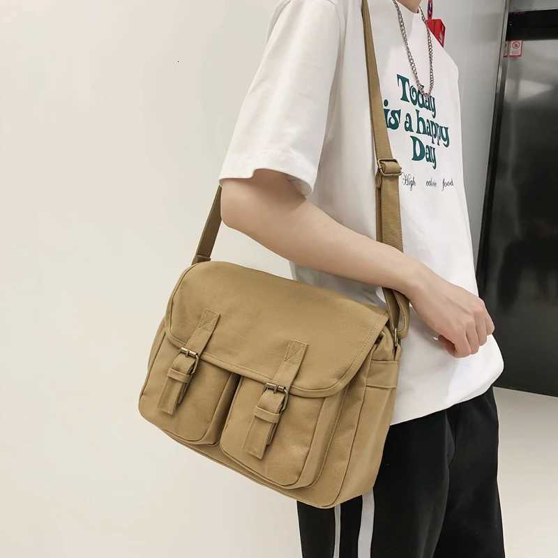 Casual Canvas Women Shoulder Bags Female School Messenger Bags Multi Pocket Flap Buckle Unisex College Student Crossbody Bookbag W251031