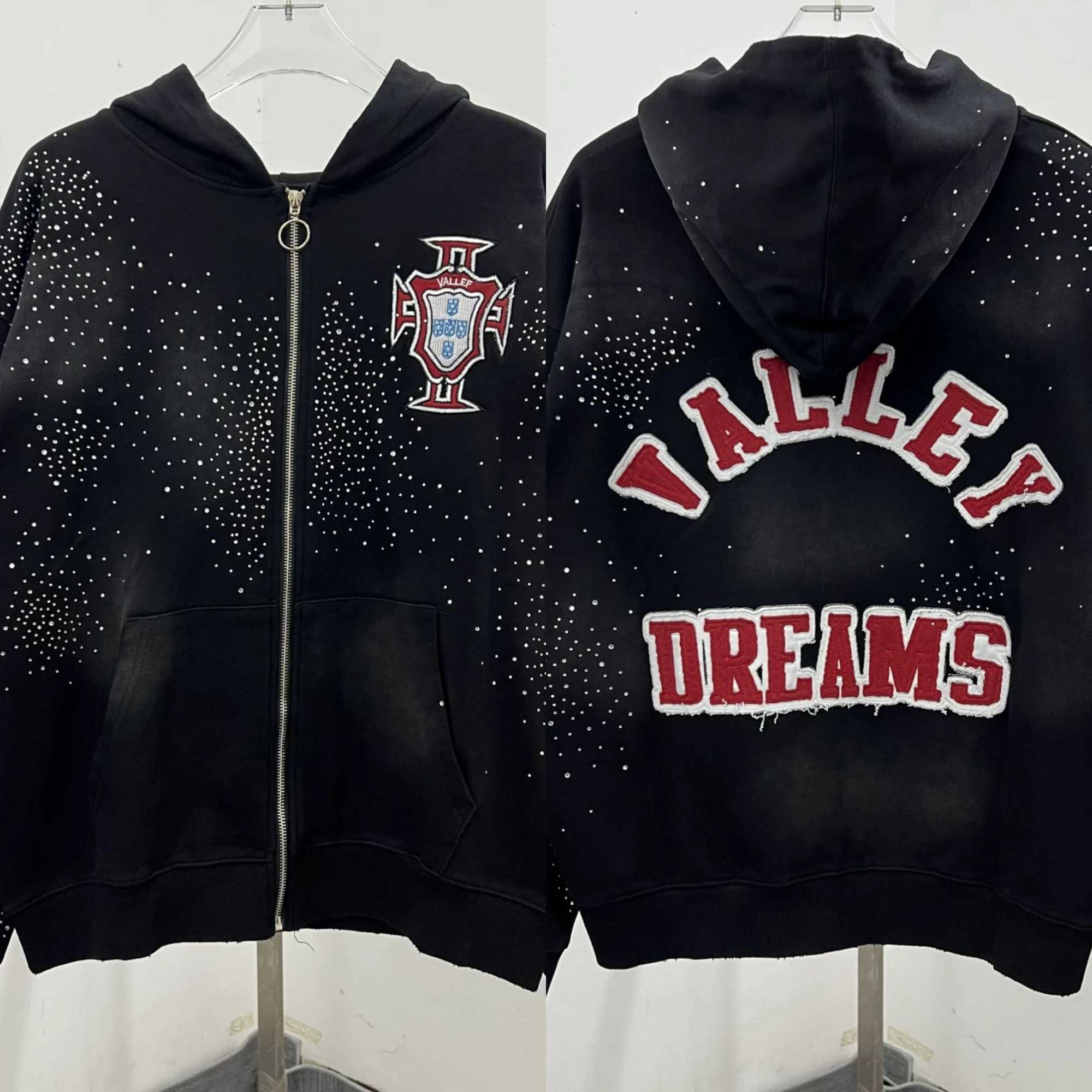 Embroidered VALLEY Classic Hoodies Men Women 11 Best Quality Vintage Washed Vale Black Zipper Sweatshirts S251031