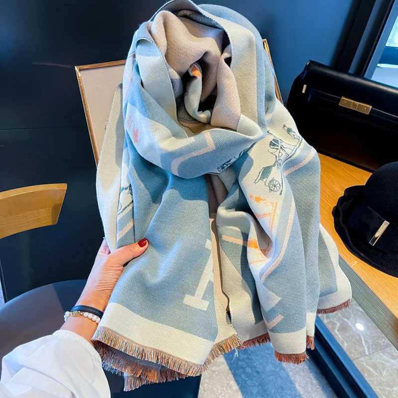 Fashion Acrylic Winter Scarf Women Fashion Letter Print Thick Warm Fake Cashmere Shawl Wrap Scarves Hijabs for Woman Bufandas C251031