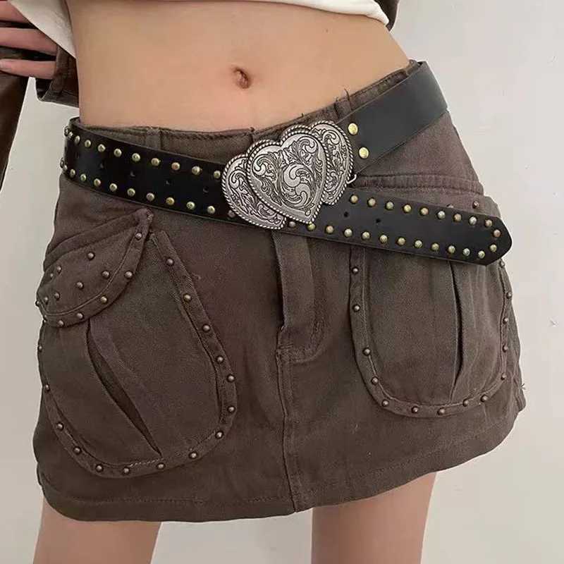 American retro leather belt for women sweet and cool hot girl personalized rivet waist chain Korean versatile clothing acceW251030