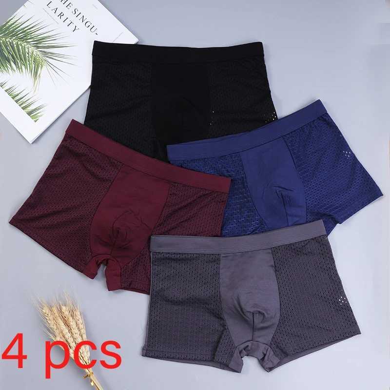 4 PcsLot Mens Summer Mesh Boxer Briefs Cool Breathable Comfortable Soft Fashion Gifts Plus Size Shorts UnderwearT251031