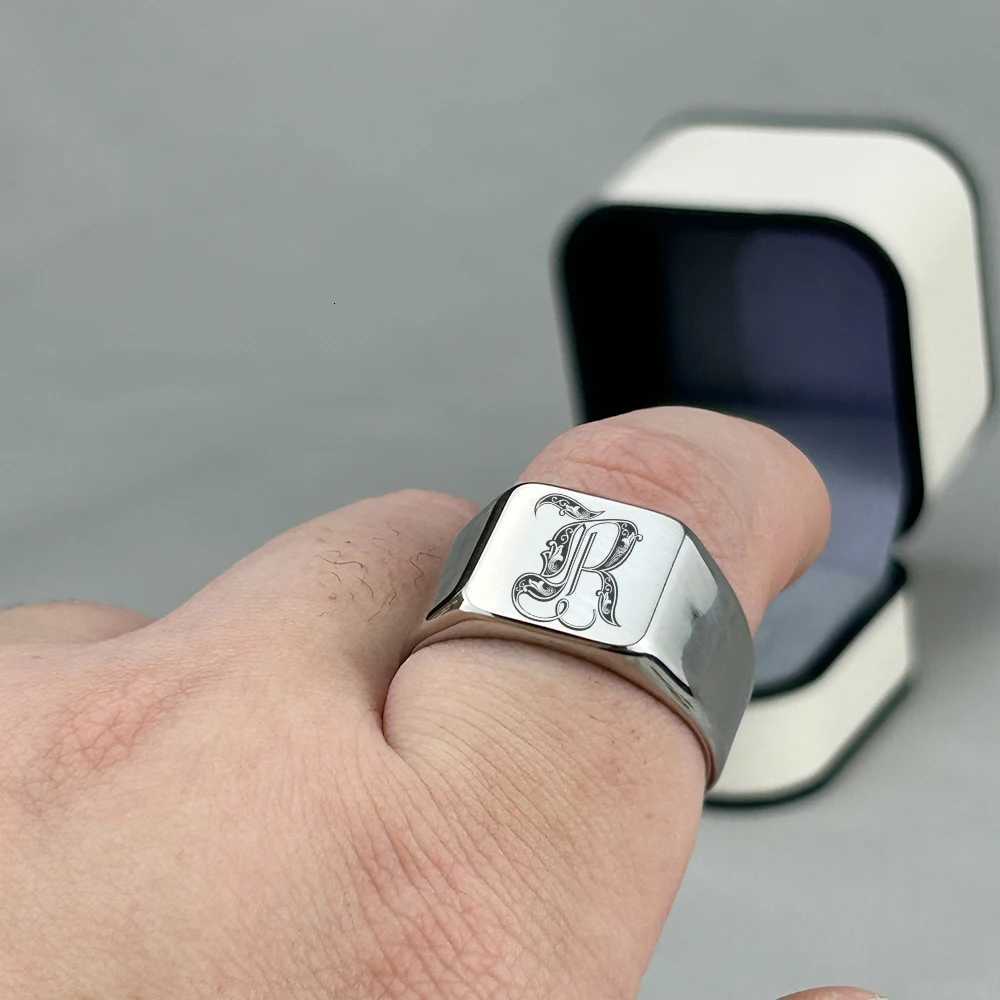 Personalised Initial Engrave A to Z Alphabet Stainless Steel Signet Blank Plain Ring Band High Polished Gold Color Tone USSizeXJ251031