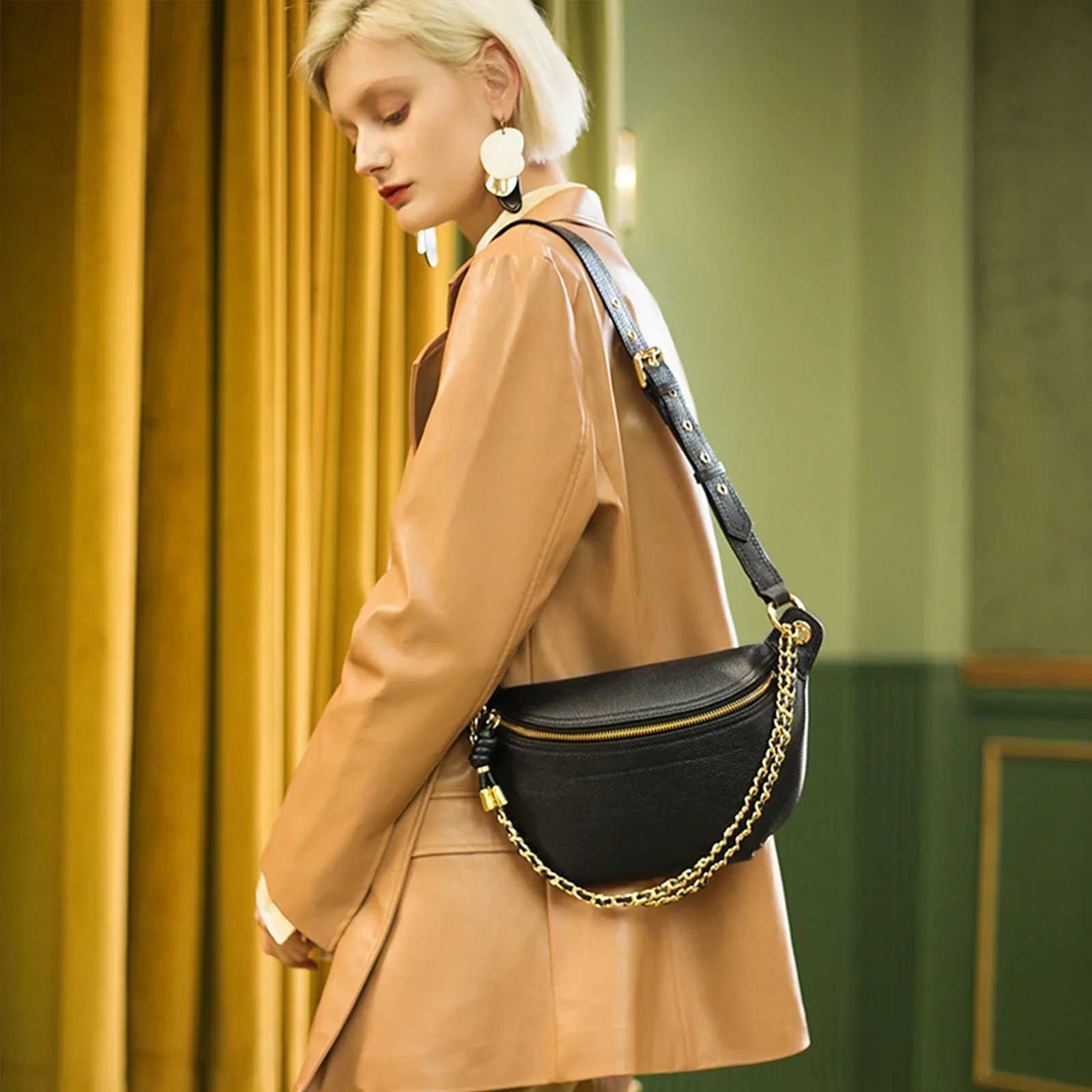 ITAMOOD Genuine Leather Waist Packs for Women Fashion Fanny Pack Belt Bag Luxury Designer Trendy Crossbody Bag W251031