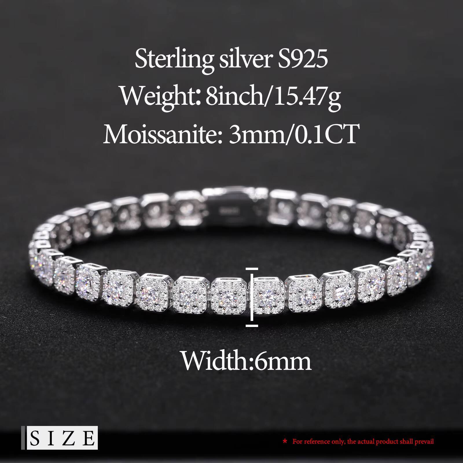 Iced Out Diamond Hip Hop Jewelry Real Sterling Silver 925 6mm Vvs Moissanite Factory Outlet Men Link Chain Bracelet for Party
