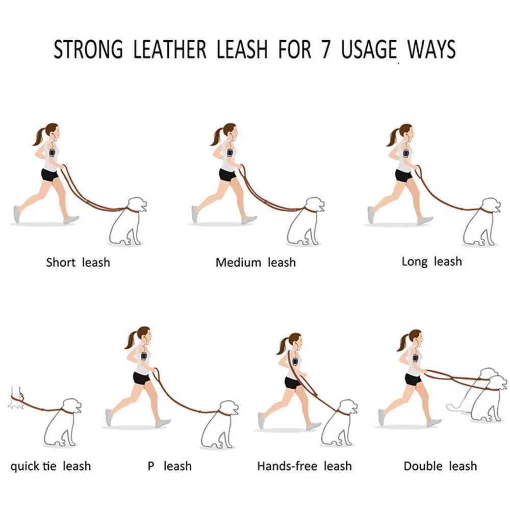 Genuine Leather Hands Free Adjustable Service Dog Leash Strong Multi Function Cross Body Leash for Dogs 7 Uses in One Pet Lead C251031