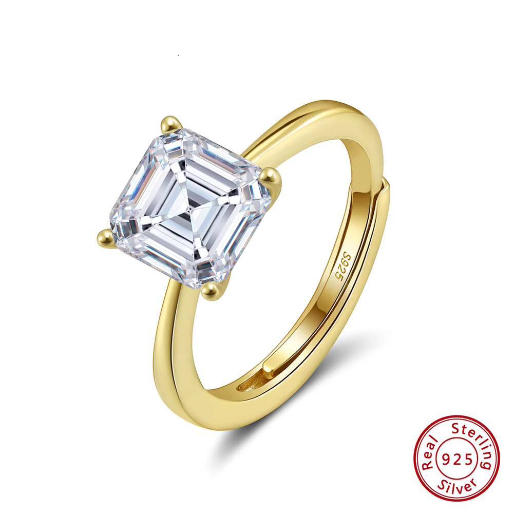 RINNTIN SMOR04 Fine Jewelry 925 Sterling Silver Moissnaite Square Cut Engagement Wedding Adjustable Ring with Certificate