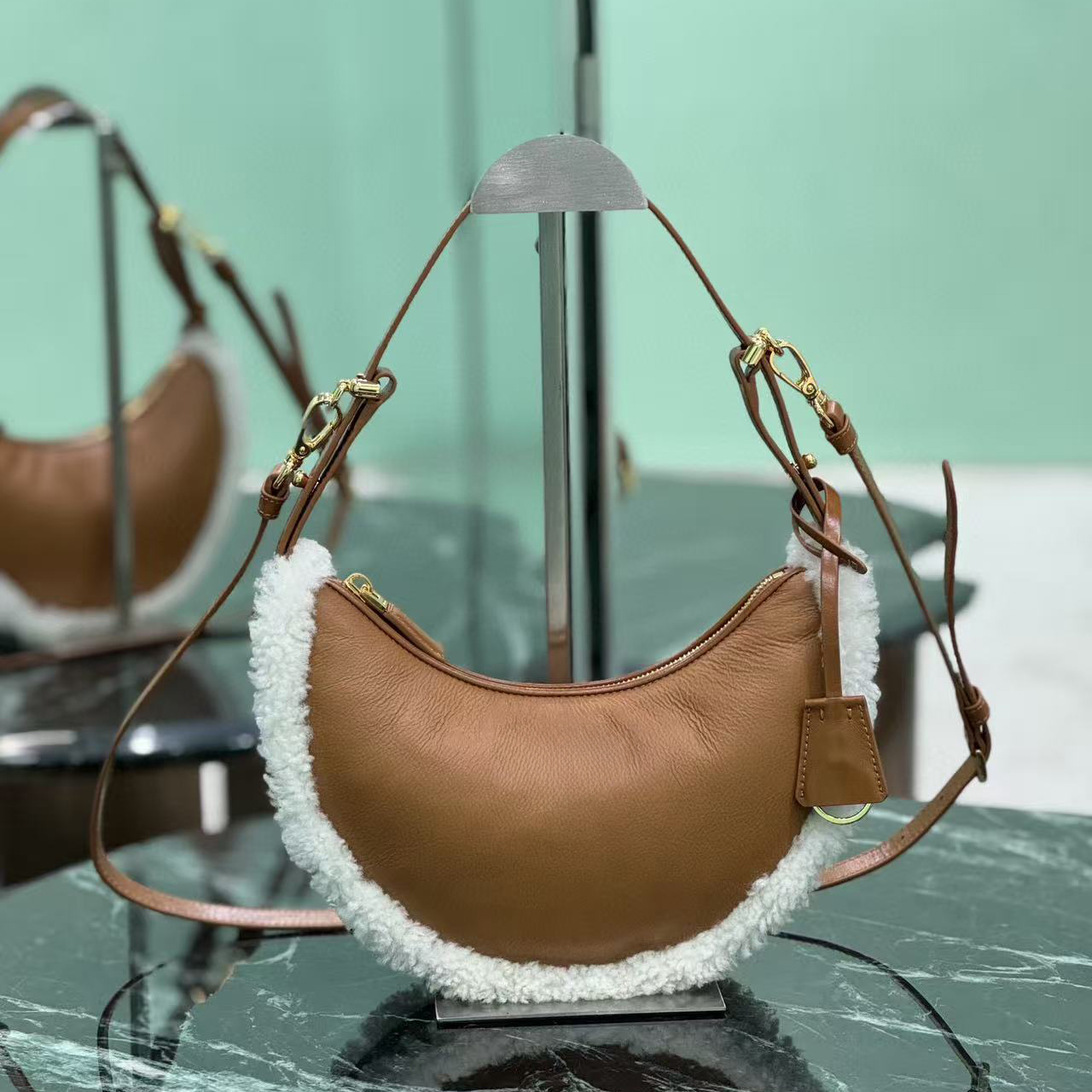 10a quality genuine leather Arque small shearling shoulder bag designer luxury bag