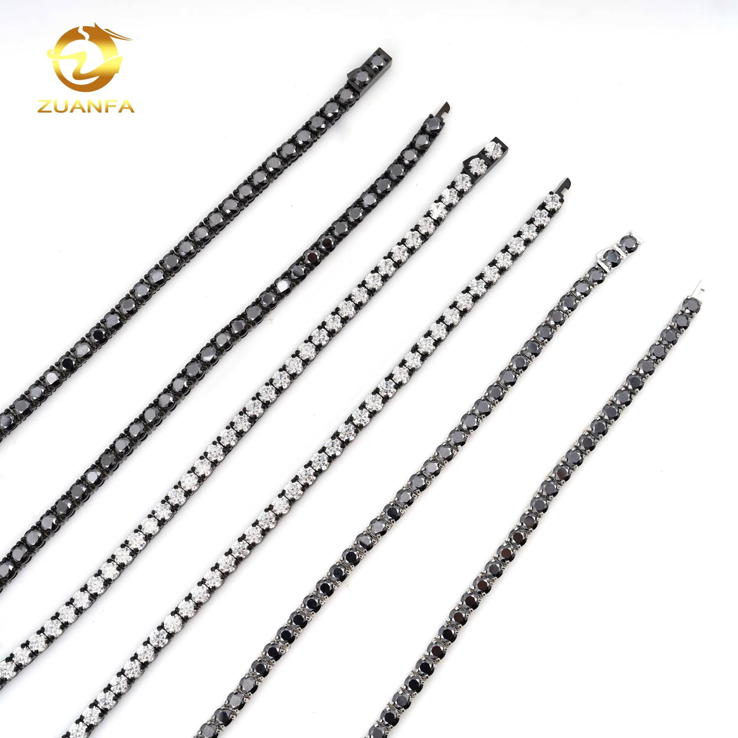 Black Gold Plated 4mm Diamond Hip Hop Moissanite Jewelry Iced Out VVS Moissanite Necklace 316L Stainless Steel Tennis Chain