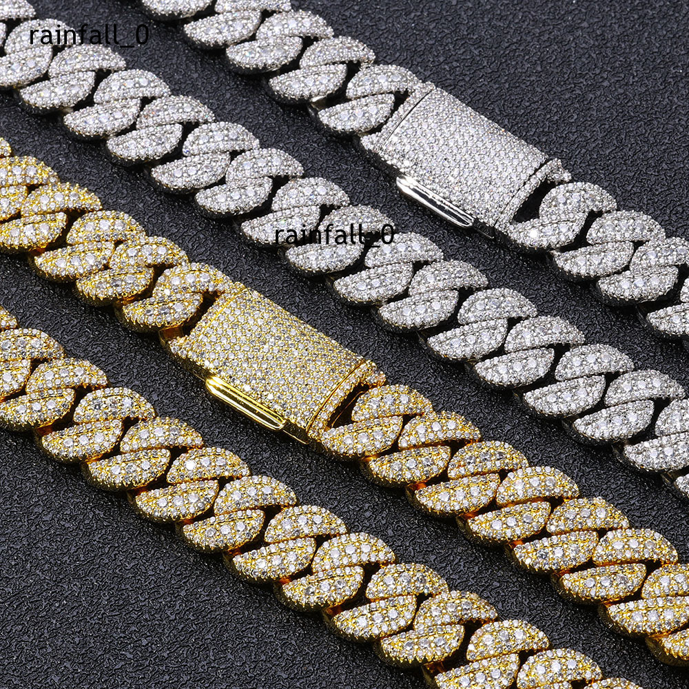 Fashion Hip Hop Iced Out Moissanite Moissanite Cuban Link Chain Jewelry Gold Plated Brass Iced Out Necklace for Mens Women