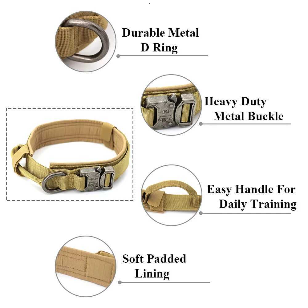 Tactical Military Dog Collar Adjustable Nylon Dog Collar with Control Handle and Metal Buckle for Medium and Large Dogs C251031