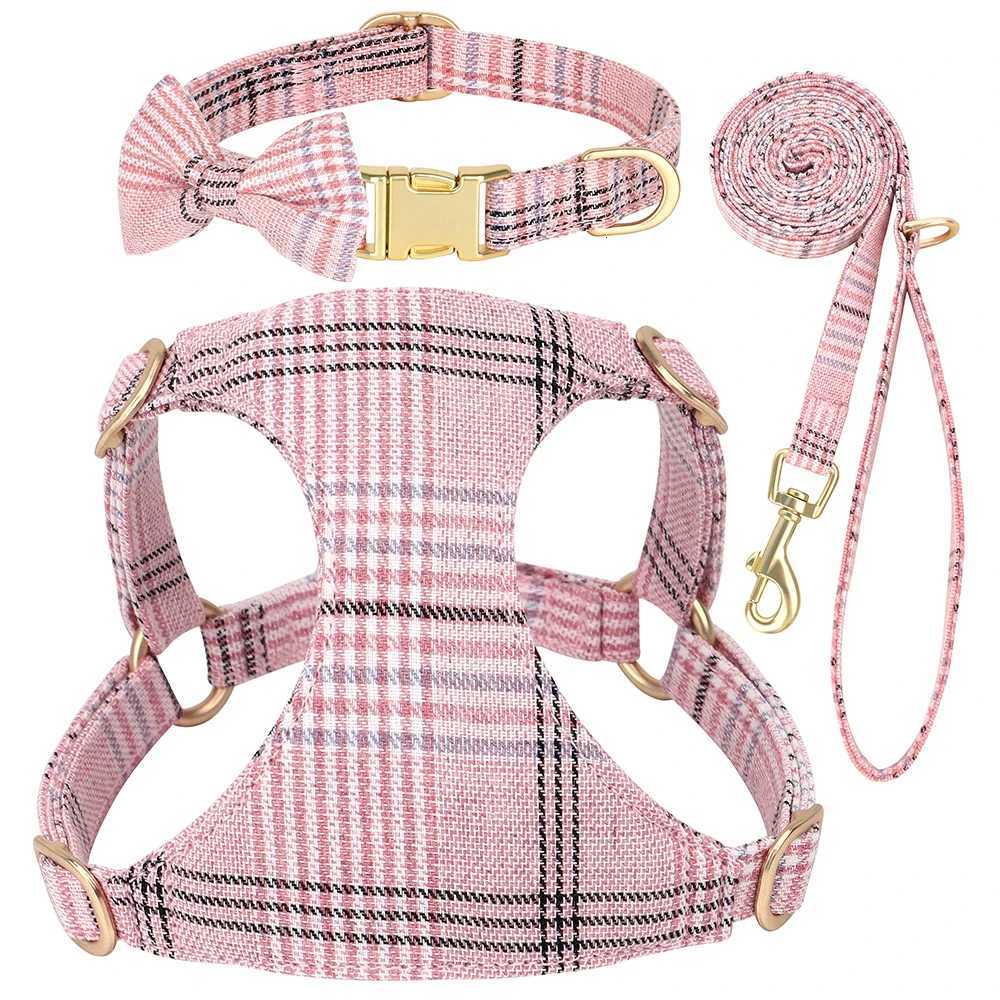 Nylon Dog Collar Harness Leash Set Adjustable Puppy Dogs Harnesses Vest Cute Bowknot Pet Collars With Lead for Small Medium Dogs C251031