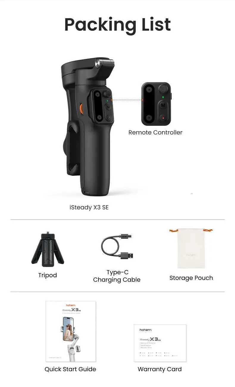 Hohem iSteady X3 SE Gimbal Stabilizer for iPhone Portable Foldable 3Axis Phones Gimbal with Detachable Remote Control Y251011