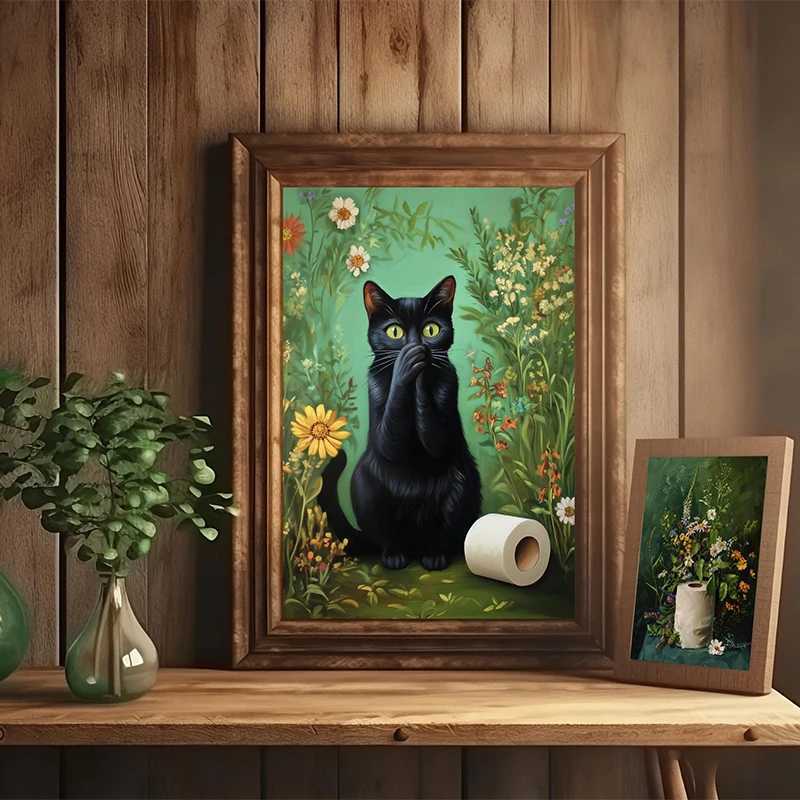 Retro Plant Bathroom Gothic Style Flowers And Plants Cat Duck Toilet Paper Posters Canvas Painting Wall Art Pictures Home Decor C251031