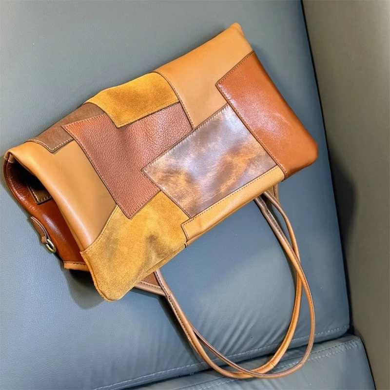 New High Quality Patch Bag Luxury Brand Contrast Color Bowling Bag Gold Chain Stitching Layered Cowhide Briefcase Shoulder BagT251031