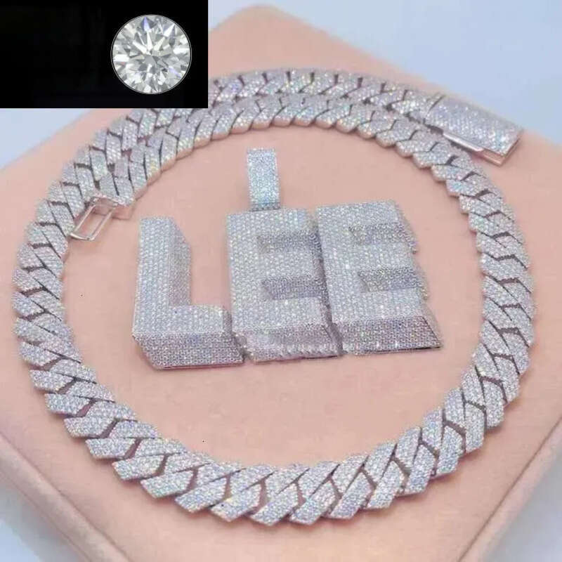 Customized DIY Name Letter Pendant 20mm Cuban k Chain Necklace Sterg Sier Moissanite Baguette Dia Pendent For Men aaa
