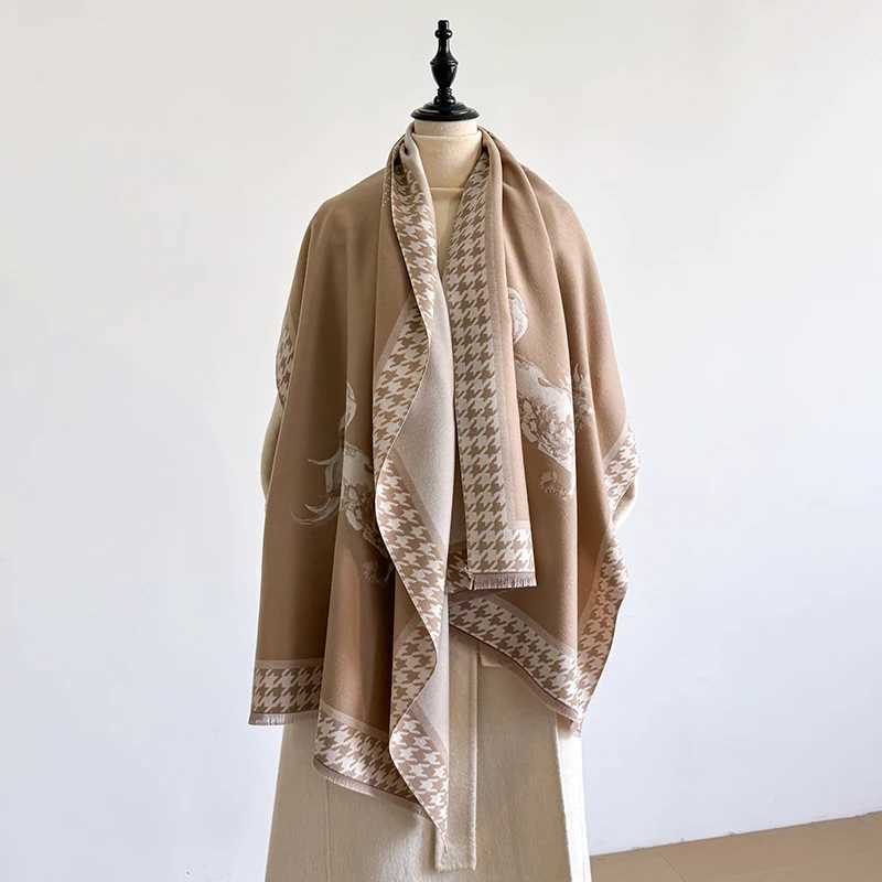 Elegant Floral Jacquard Shawl for Women Winter Thick Warm Tassel Design DoubleSided Coldproof Windproof Blanket C251031