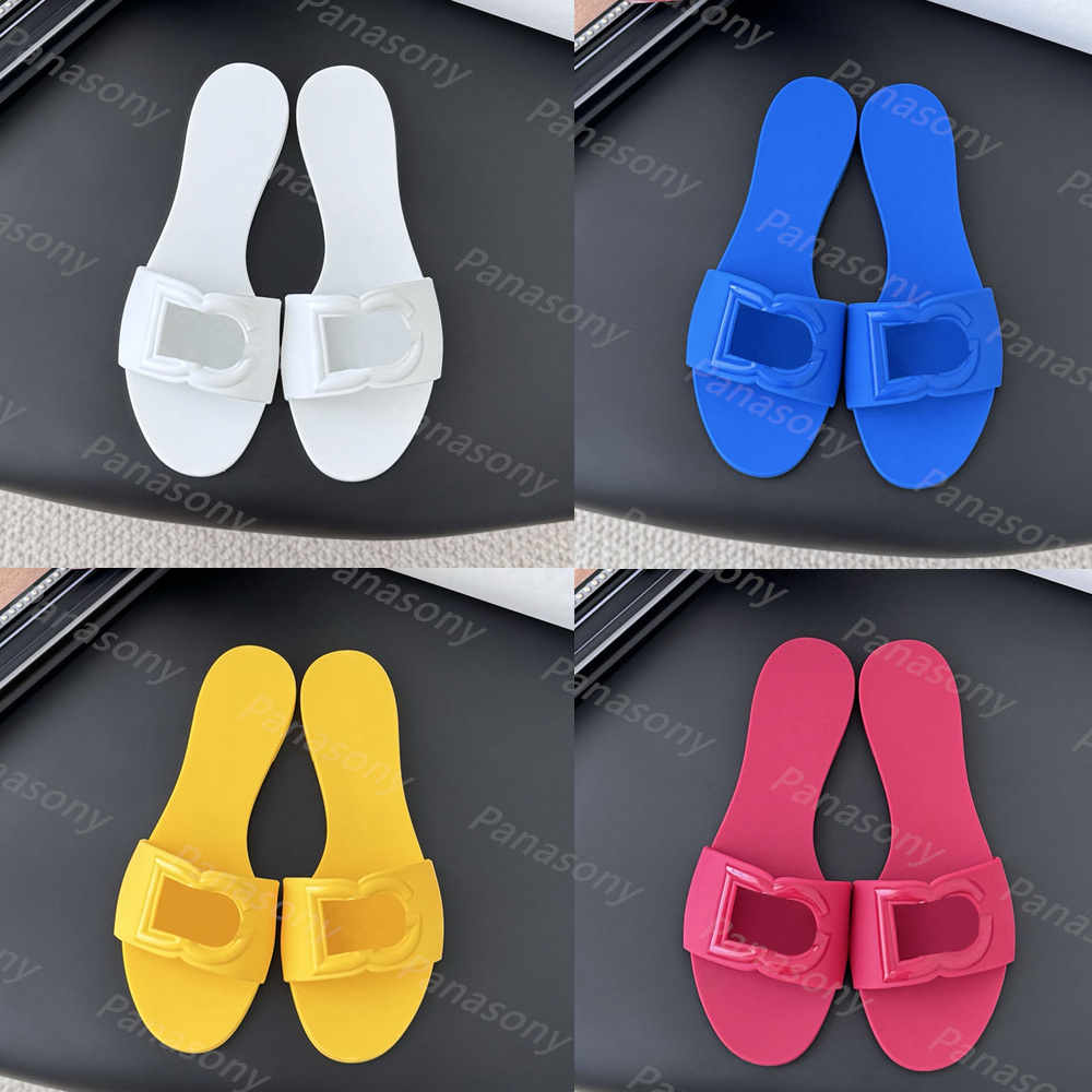 Designer Sandals Women Interlocking Slides Rubber Slippers Ladies Flat Beach Jelly Script Summer Fall Mules Outdoor Waterproof Luxury Size 36-42