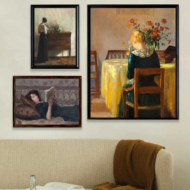 Woman Reading Antique Oil Painting on Canvas Posters Print Vintage Wall Art Pictures Victorian Ladies Gallery Art Home Decor C251031
