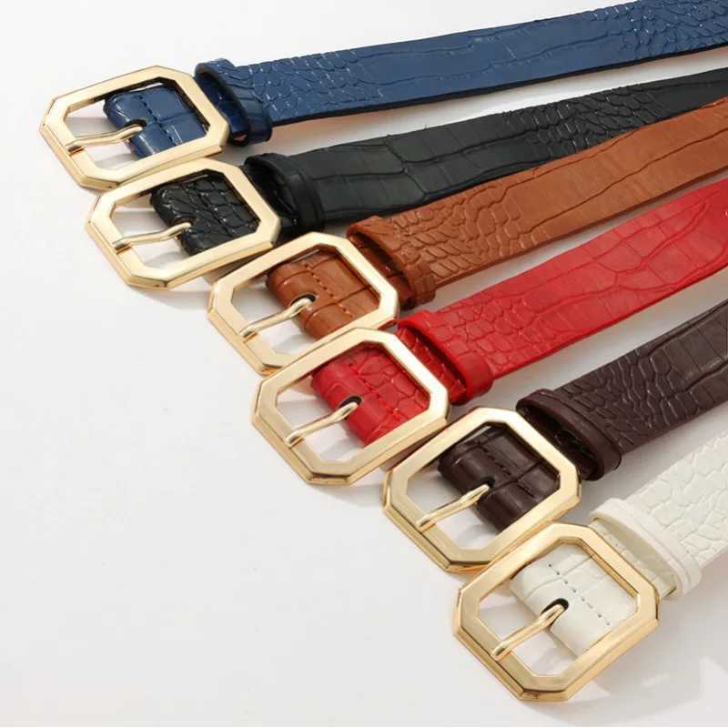 Womens versatile decorative crocodilepattern belt with a square buckle exuding a highend European and American styleW251030