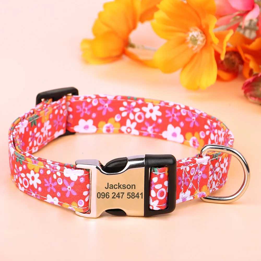 Floral Printed Custom Dog Collar Nylon Free Engraved Name ID Tag Pet Collar Personzed Dog Collars For Small Medium Dogs Cats C251031