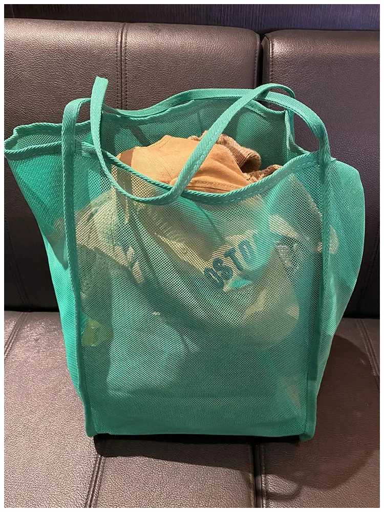 Women Mesh Beach Tote Bag Shoulder Handbag Swimming Beach Bag Large Capacity Kids Toys Storage Bags Makeup Organizer Travel Bag W251031