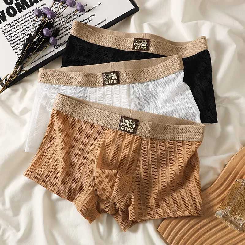3pcs Boxer Shorts Mens Underpants Mesh Underwear For Men Breathable U Convex Lingerie Male Underpants PantiesT251031