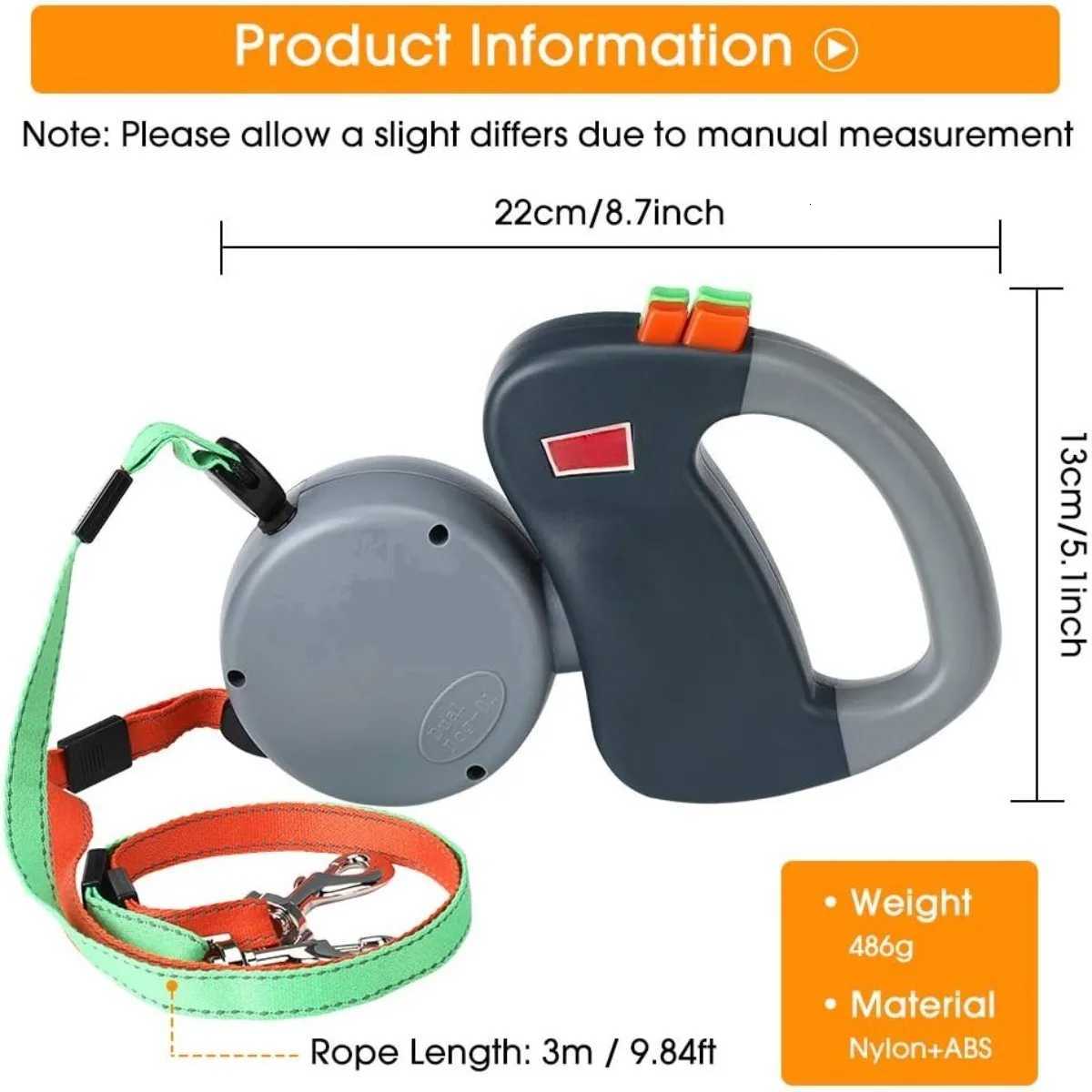 Enhanced Edition Double Dog Retractable Leash AutoUntangles Reflective Waterproof Leash Supports Up To 50lb Dog Running Leash C251031