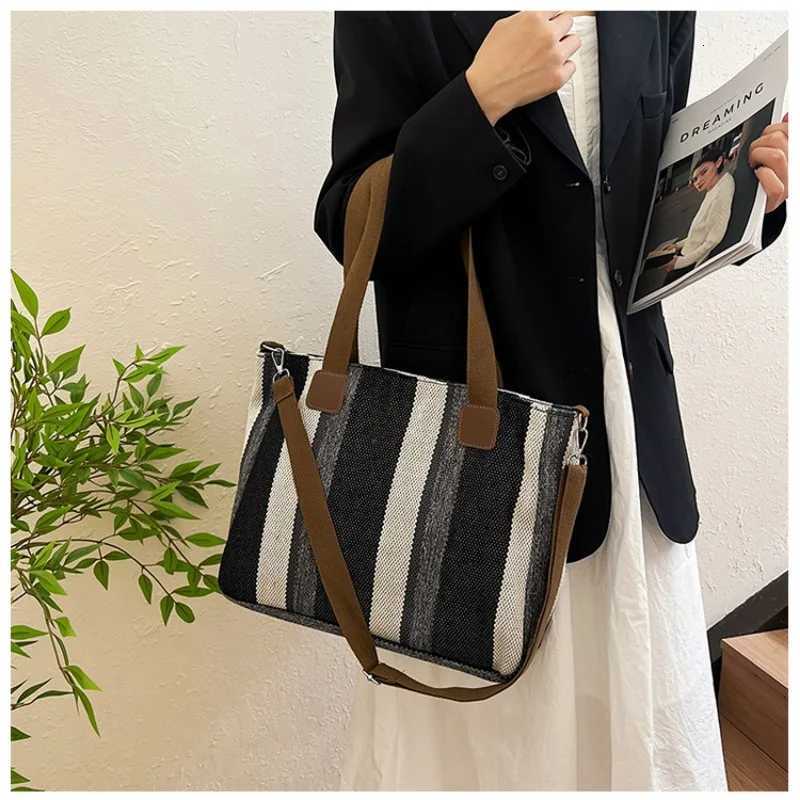 Large Tote Bag for womens Striped Crossbody Canvas Bag 2023 New Trendy Versatile Class Commuting Shoulder Bag W251031