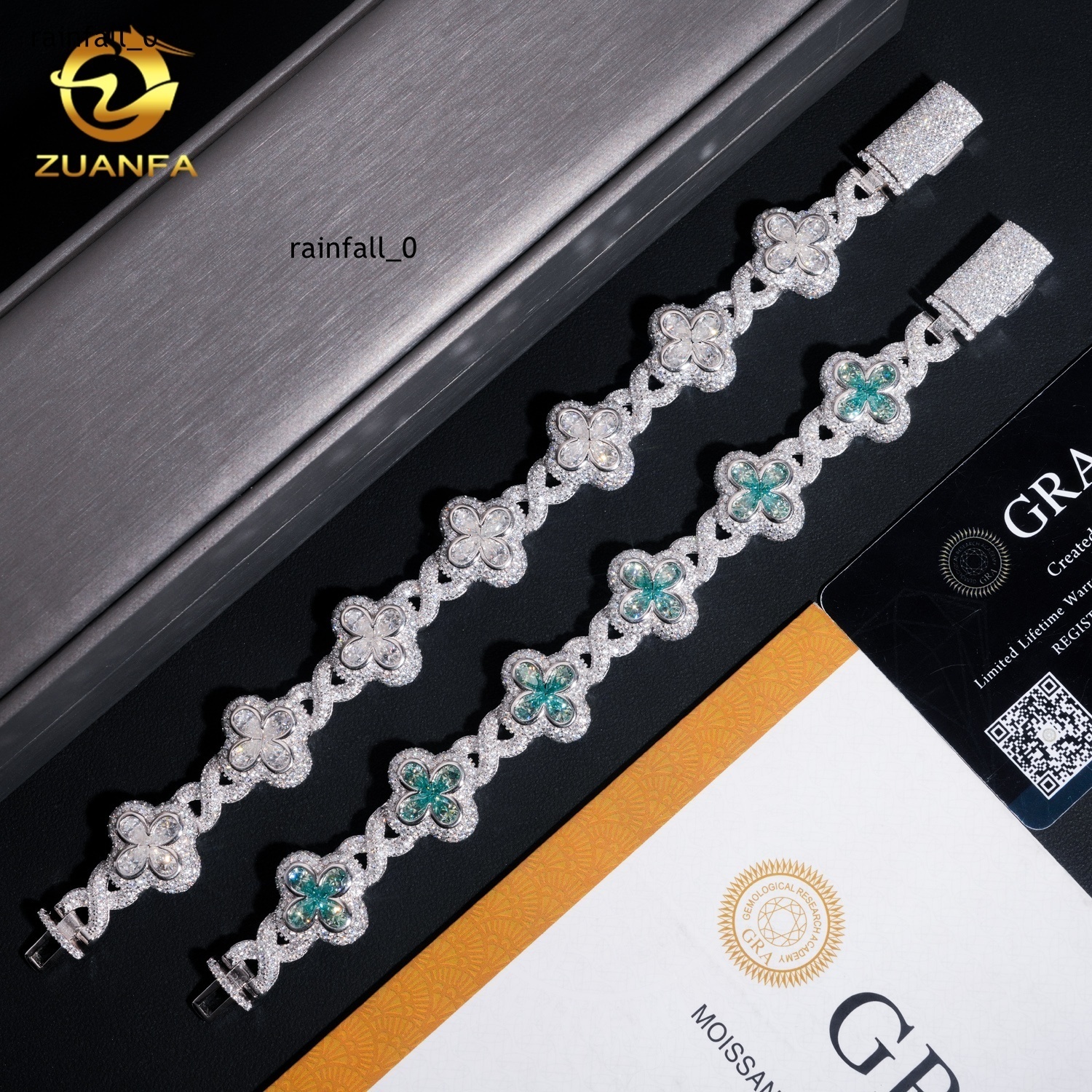 Luxury Hip Hop Jewelry 9mm Flower Moissanite Cuban Link Bracelet 925 Silver Iced Out Moissanite Cuban Bracelet for Men Women