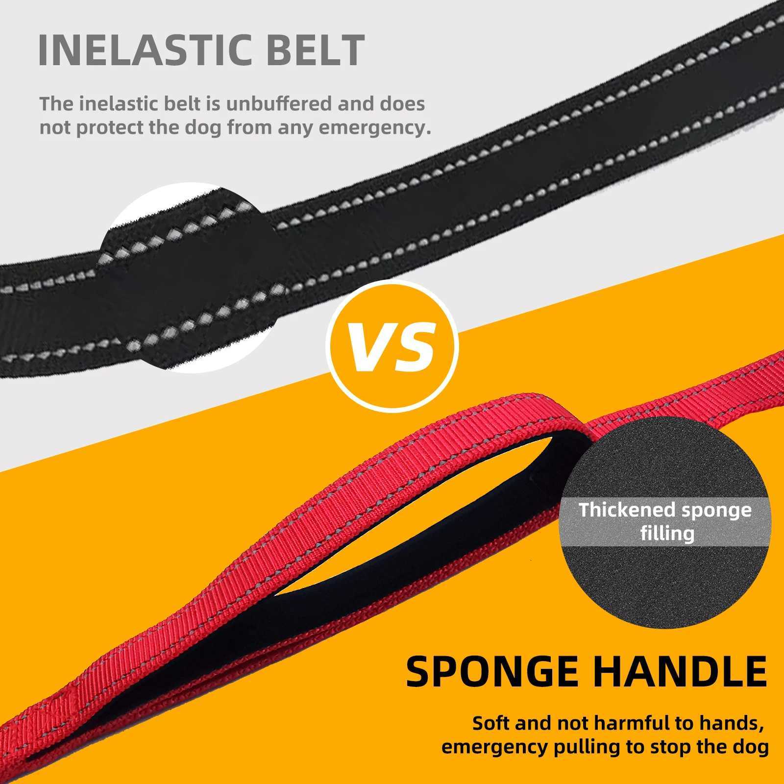 Heavy Duty Dog Leash Nylon reflective with Soft Padded 2 Handle Auto Lock Frog Clip Outdoor dog leash With a dog poop bag C251031