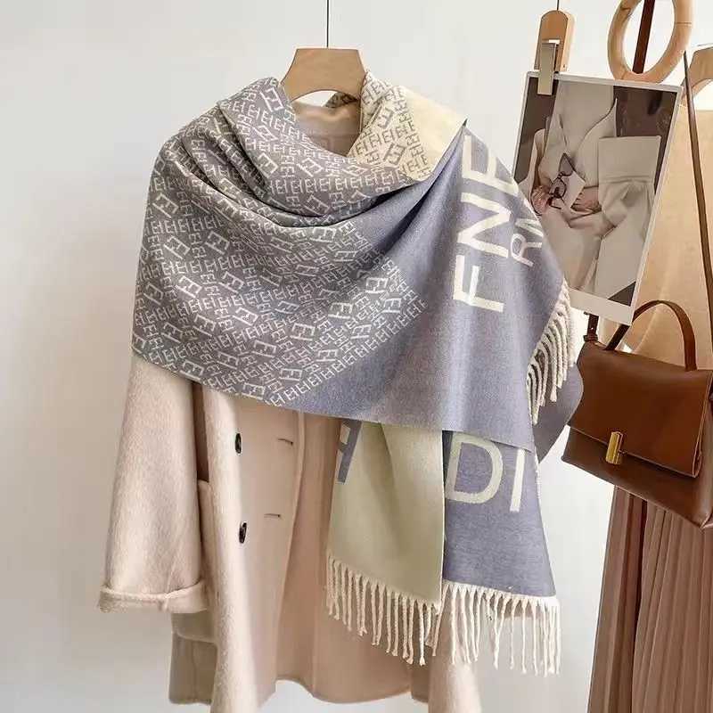 Acrylic Winter Warm Scarf for Women Thick Soft Faux Cashmere Shawl Warm Long Neck Wrap Letter Print Stylish Versatile Scarves C251031