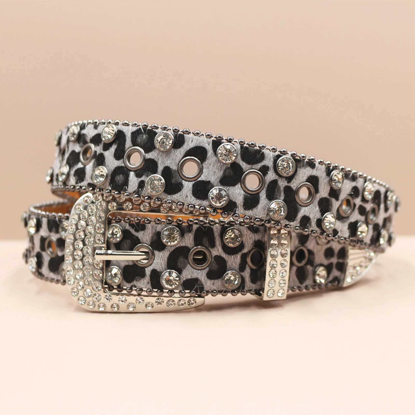 Decorative Womens Belt BB belt Diamond Fashion Western Leopard print Belt Full Diamond Embedding PU Wide 33cm Crystal DiamondW251030