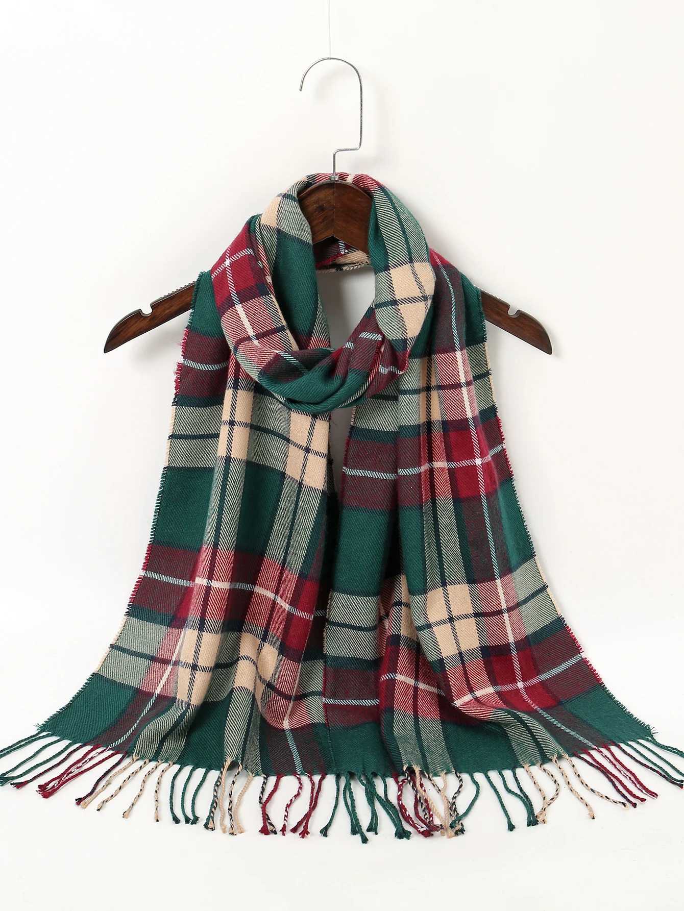 New Warm Cashmere Scarf Grid Design Thick ShAWl LaDY WrAP Tassel Scarves Christmas For Women Knitted NeckscarfW251030