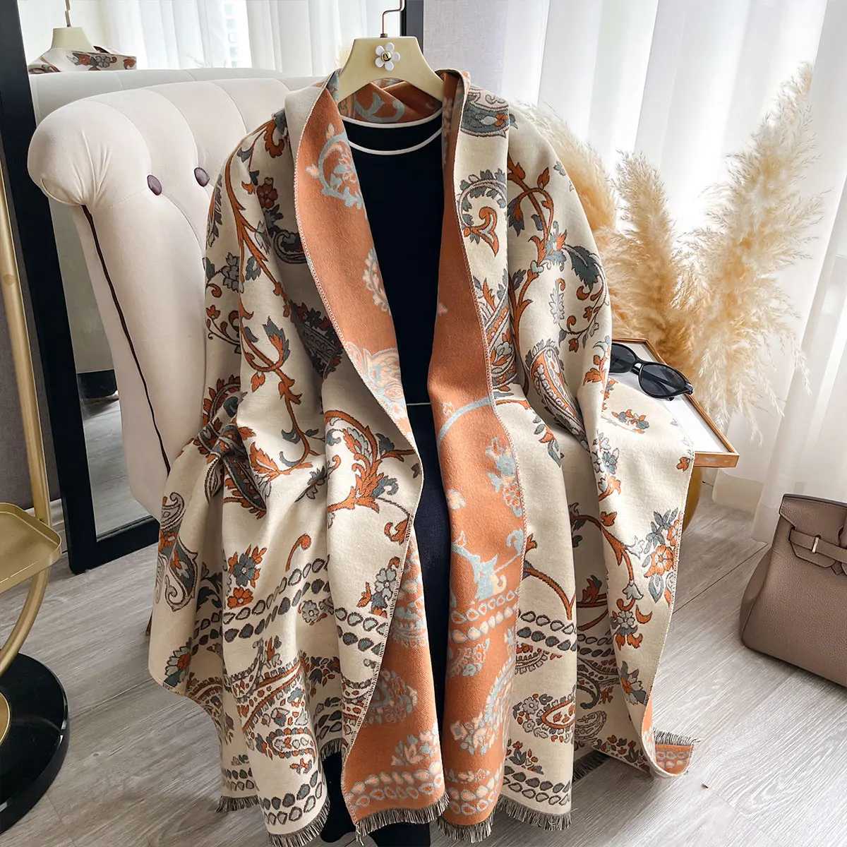 New Winter Luxury Women TwoSided Paisley Jacquard Scarf Cashmere Warm Shawl Outdoor Coldproof Windproof Blanket Scarf C251031