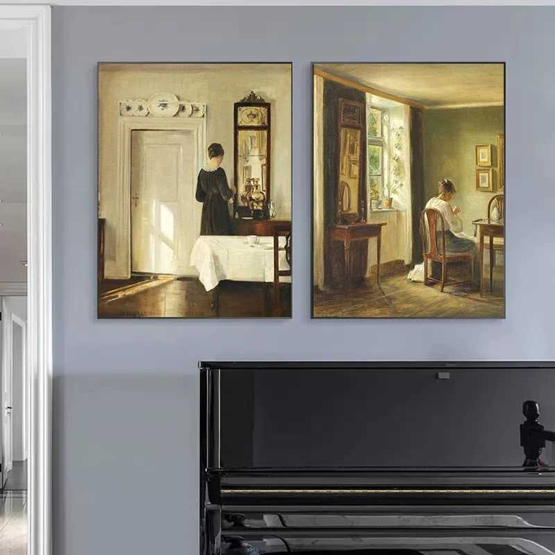 Woman Reading Antique Oil Painting on Canvas Posters Print Vintage Wall Art Pictures Victorian Ladies Gallery Art Home Decor C251031