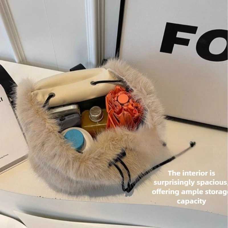 Womens Plush Backpack Stylish Commuter Cute Winter 2025 New Korean Student Travel Small Backpack Furry Design W251031