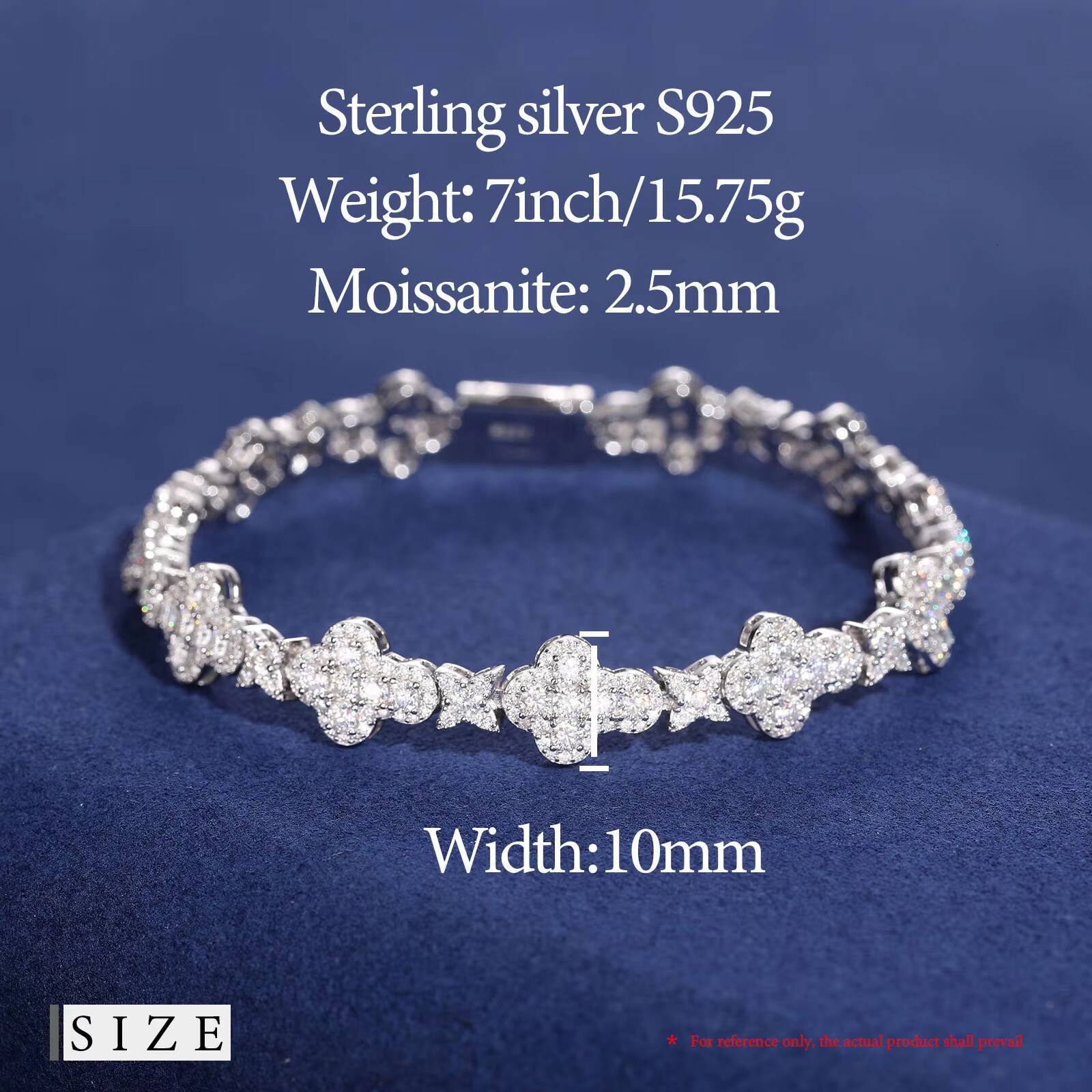 Versatile Mens Bracelet Fashion White Gold 10mm 925 Sterling Silver VVS Moissanite Diamond Iced Out Star Cross Link Bracelet