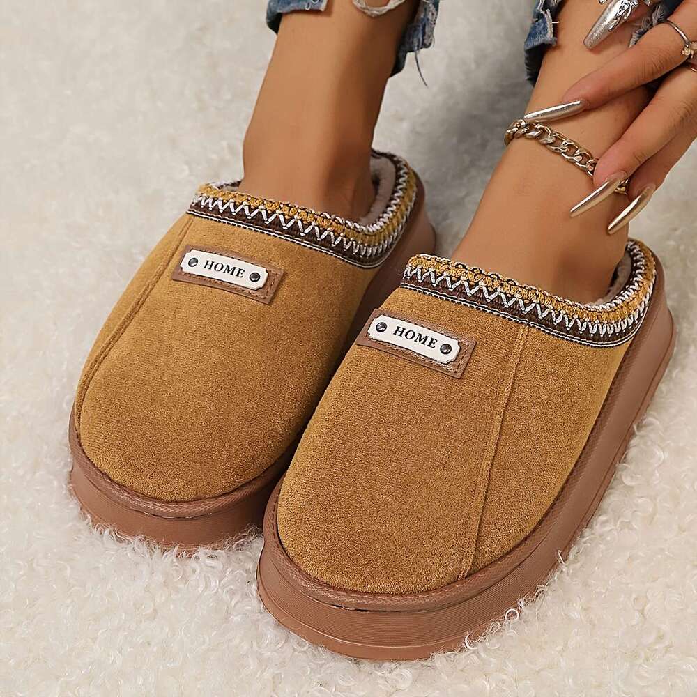 Fleece With Thick Non-Slip - Soft Warm Indoor House Men & Women, Brown/Khaki/Black, Perfect Gift For Comfort, Winter Cozy Shoes | EVA Sole Family Home