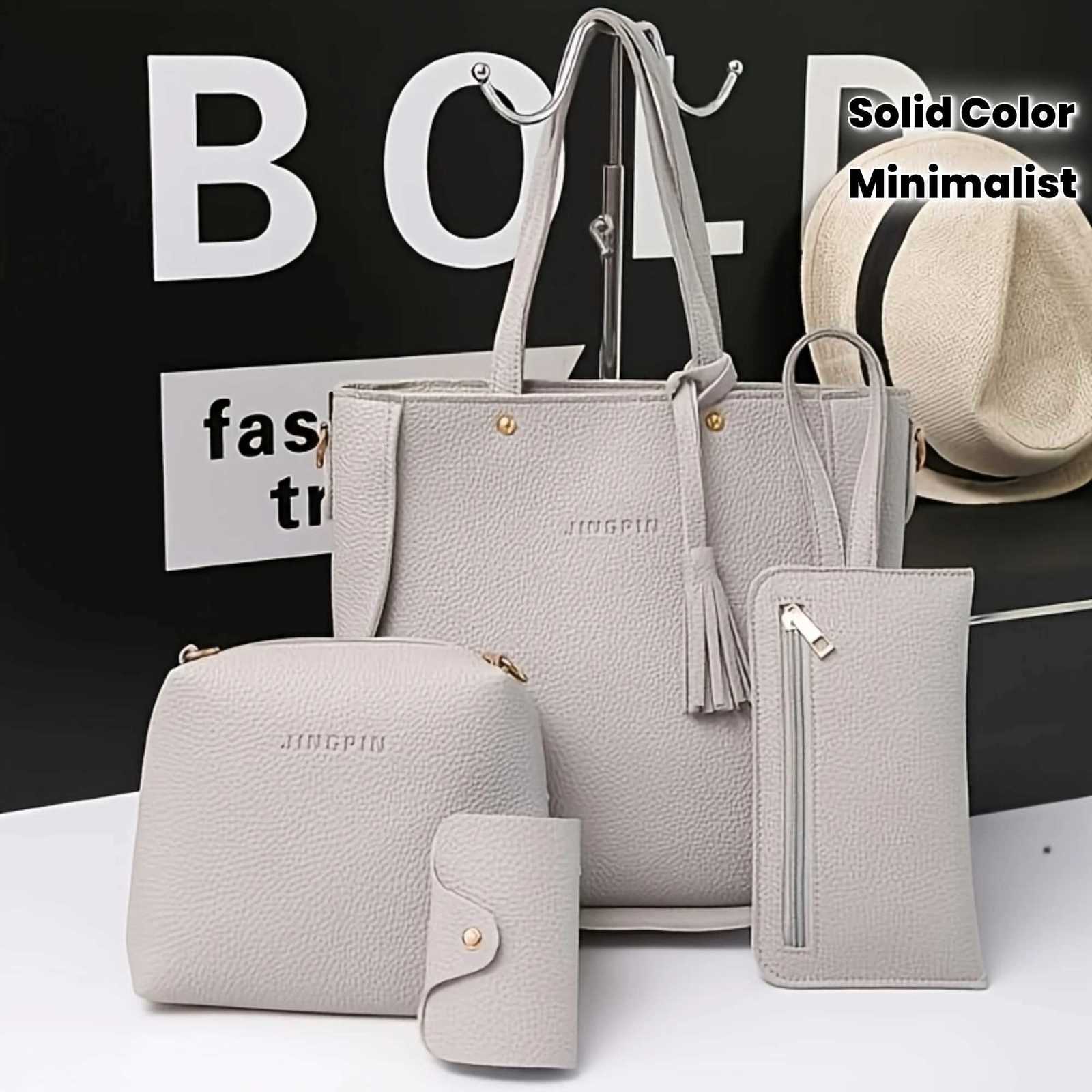 4pcs Elegant Minimalist WomenS Shoulder Bag Handbag Crossbody Bag Women Storage Bag Holiday Gift Synthetic Zipper Closure W251031