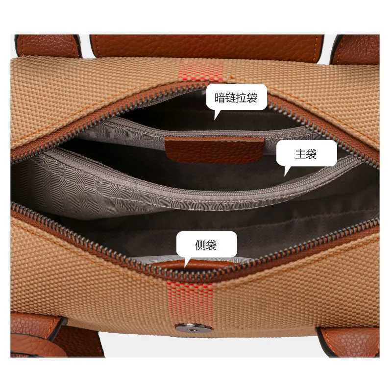 Aidran Exquisite womens bag Boston bag with canvas and leather stitchingRetro plaid handbag for daily commute novelty of 2024T251031