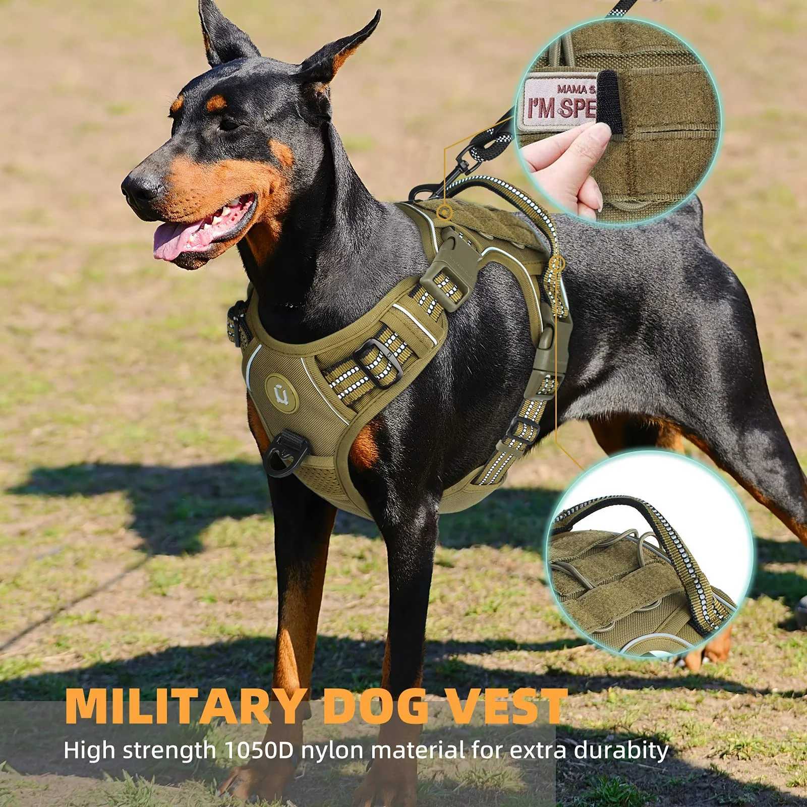Tactical Dog Harness No Pull Dog Harness Adjustable Breathable MOLLE Dog Vest Harness for Medium Large Dog Reflective Military C251031