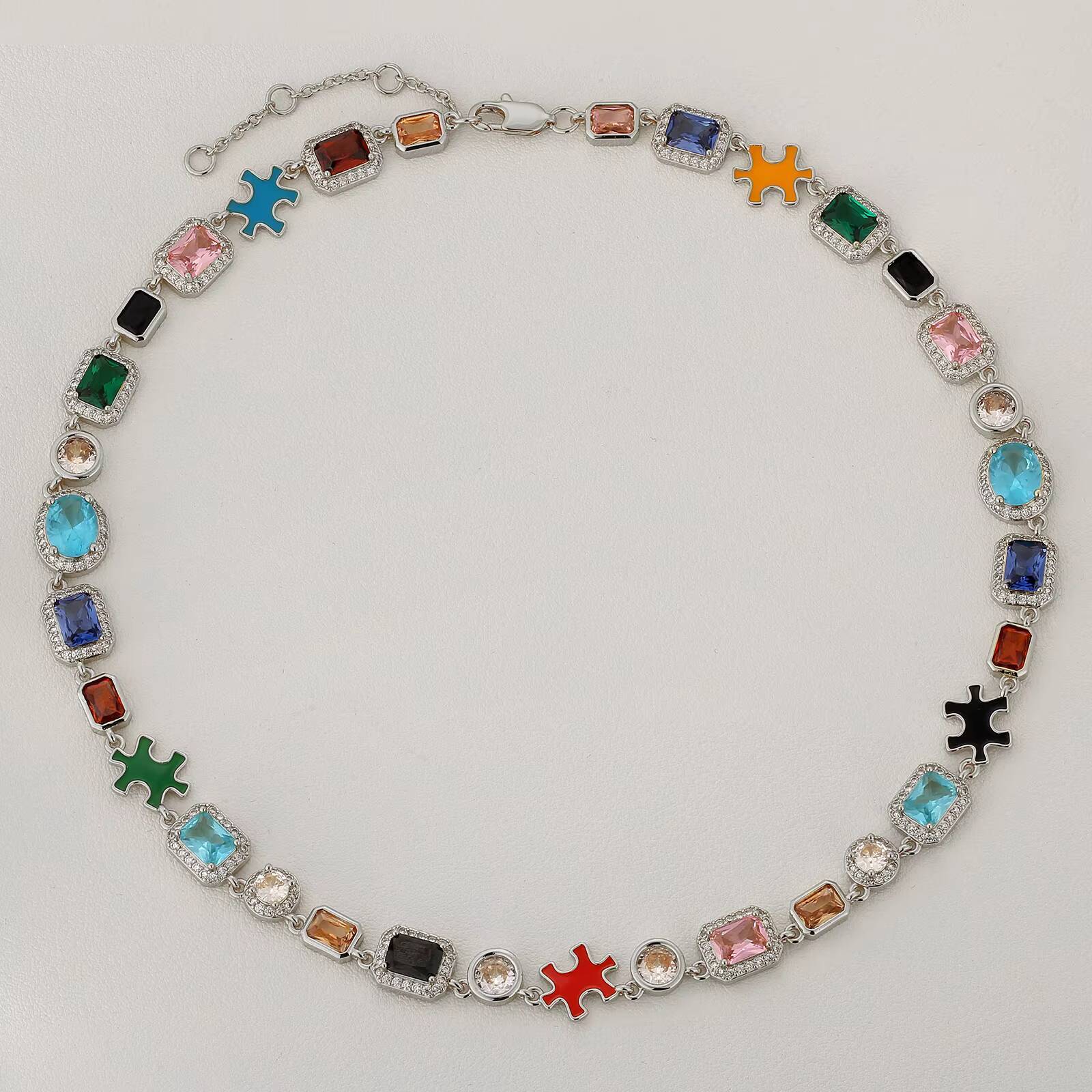 Luxury Jewelry Puzzle Iced Out CZ Diamond Link Chain 18K Gold Plated Men Hip Hop Women Colorful Cubic Zirconia Gemstone Necklace