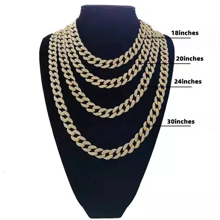 Wholesale High Quality Gold Golden Bling Rhinestone Miami Cuban Link Chain Necklace Hiphop Fashion Wedding Gift Zinc Alloy