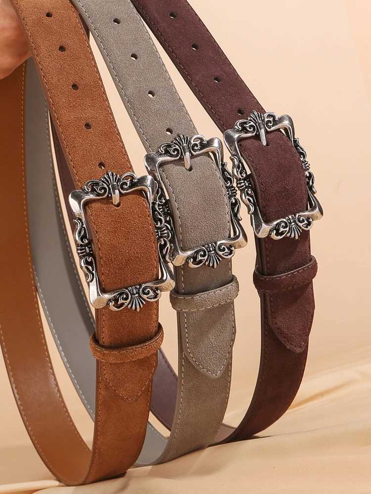 Suede Leather Belt for Women Burgundy Leather With Sliver Alloy Buckle Luxury Casual Fashion Belts for Jeans Dresses and CoatsW251030